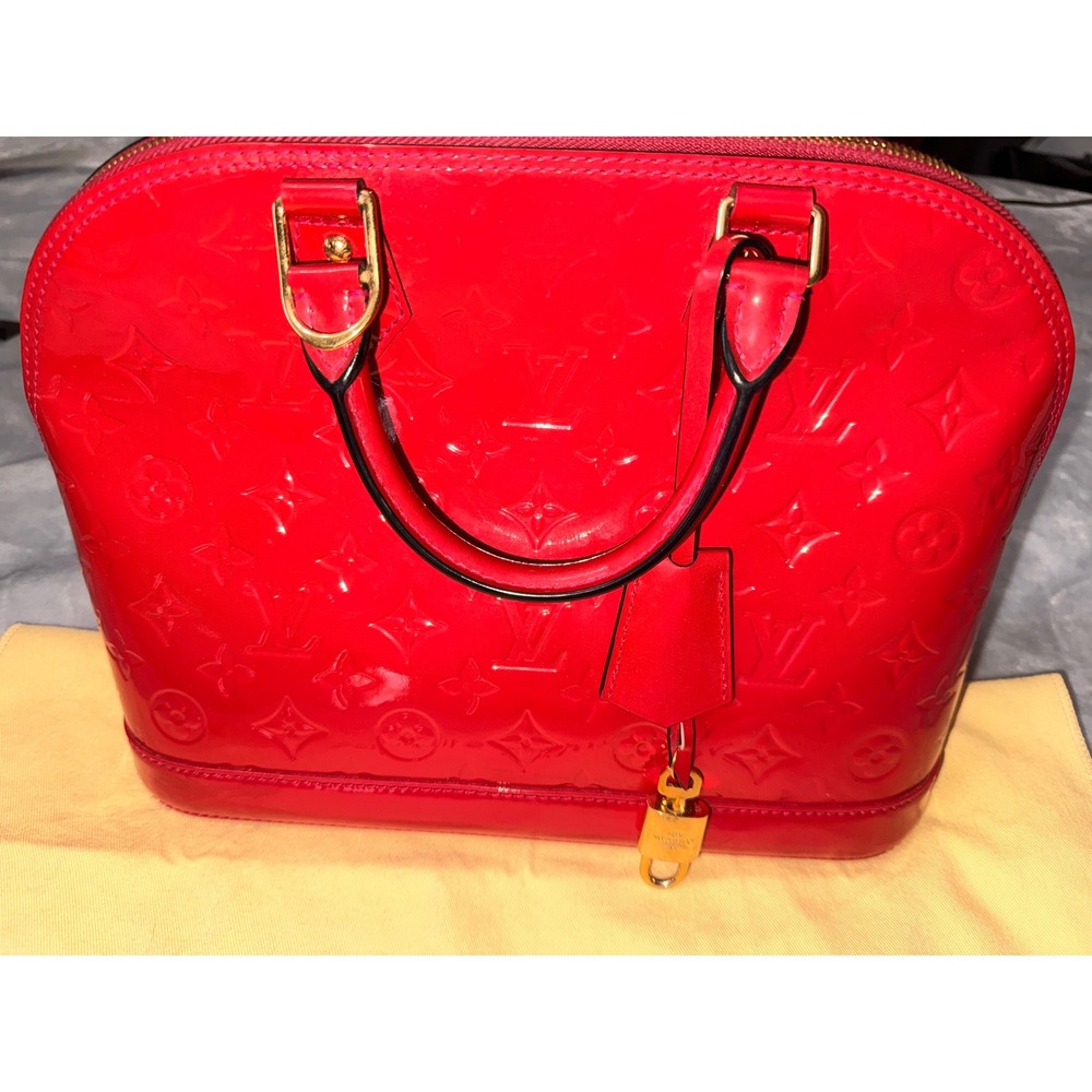 Louis Vuitton Alma PM Monogram Vernis Leather Red Pomme D'Amour FL4143 w/ COA - Picture 2 of 16